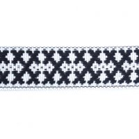 Лента ременная (пояс) "9532" 4.2 см полиэфир 100% чёрный  орнамент на белом